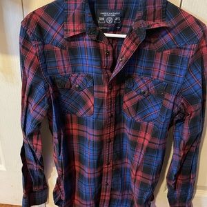American Eagle plaid button down shirt, size small